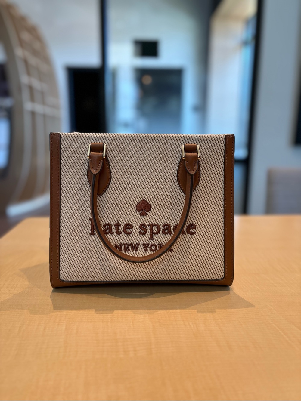 kate spade Cream and Brown Canvas Tote with Leather Trim